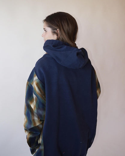 Reworked Vintage Polo Hoodie with Flannel Sleeves