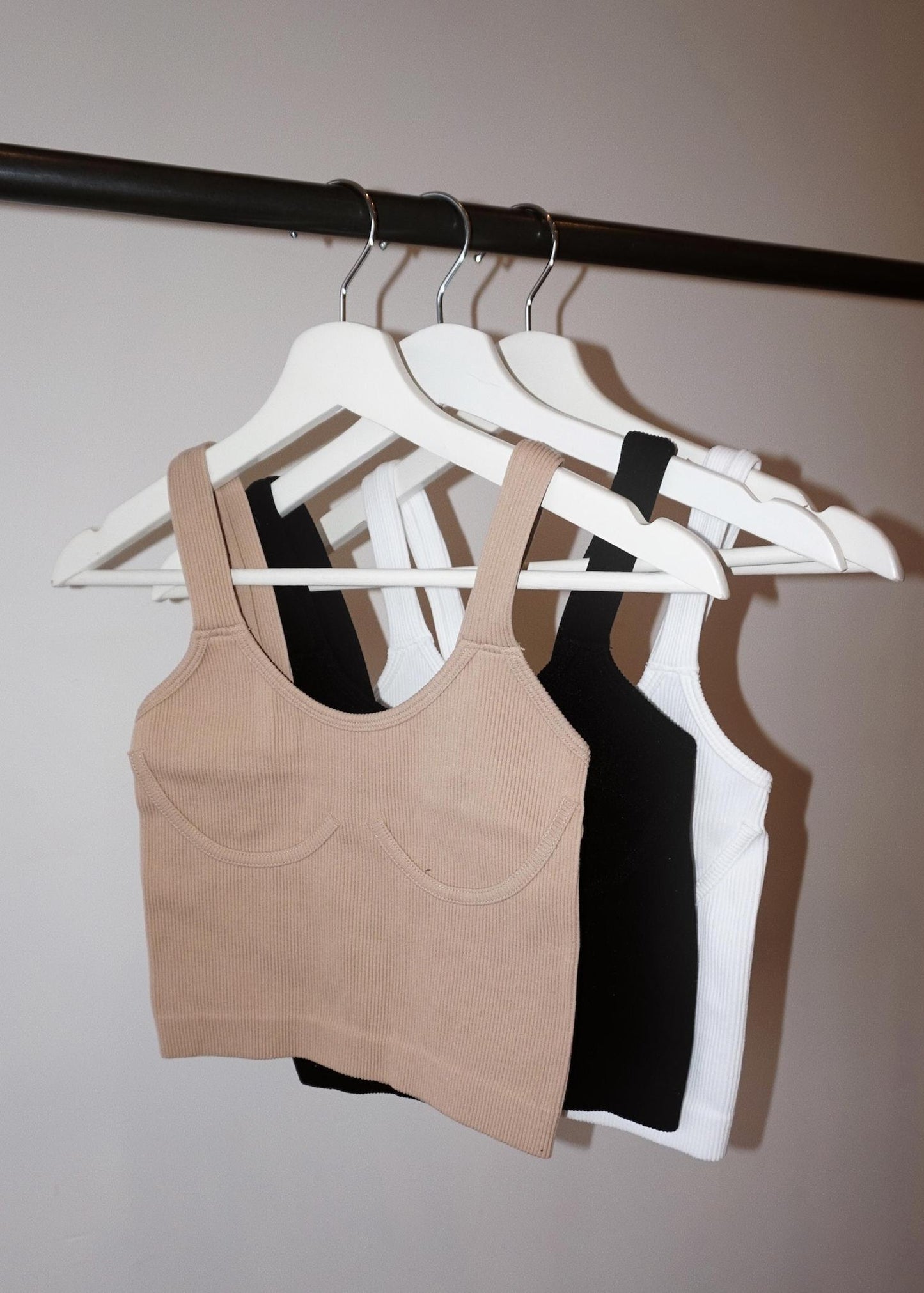 Basic Neutral Ribbed Tank Top with Piping on Chest