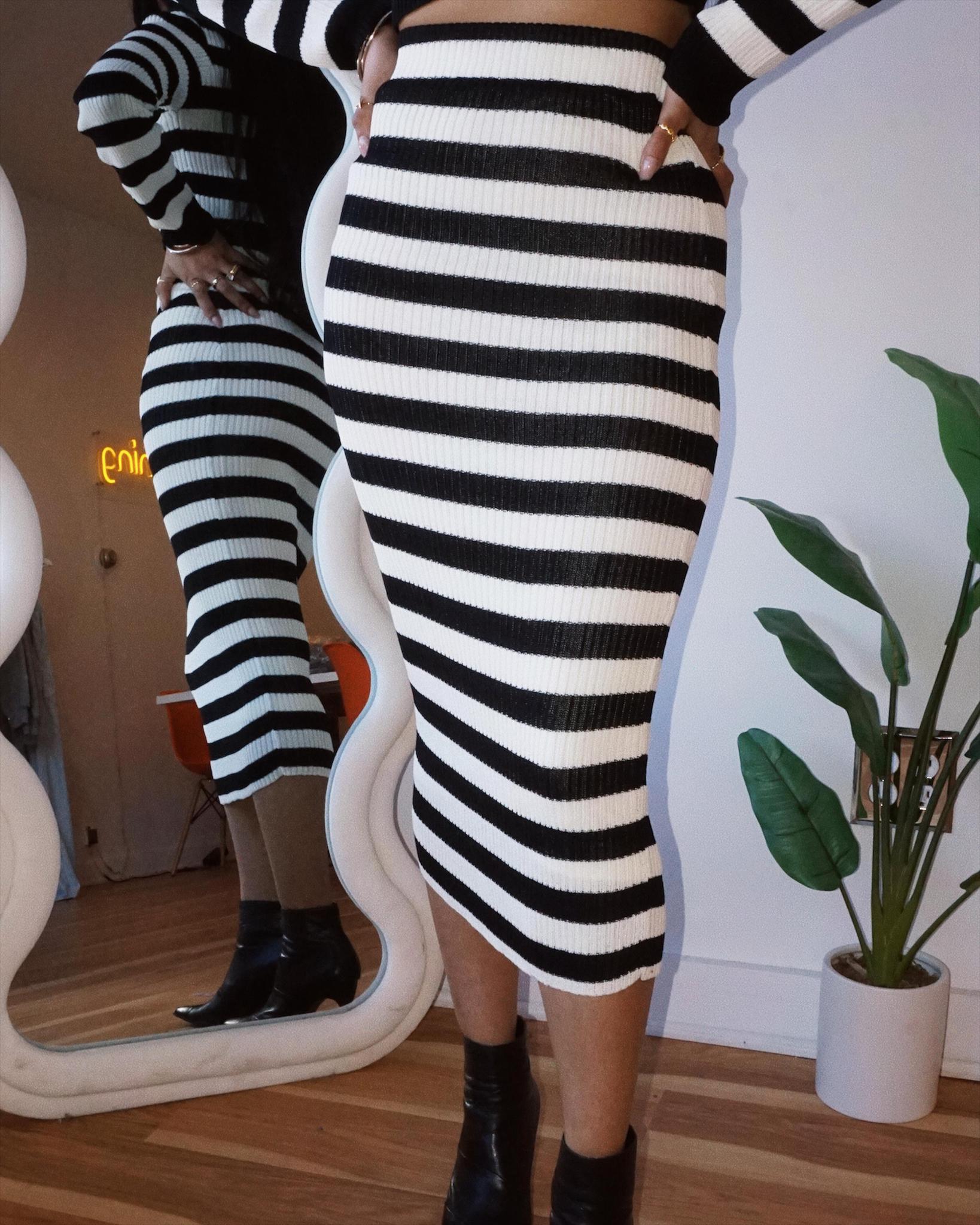 Black and White Striped Set with Maxi Skirt
