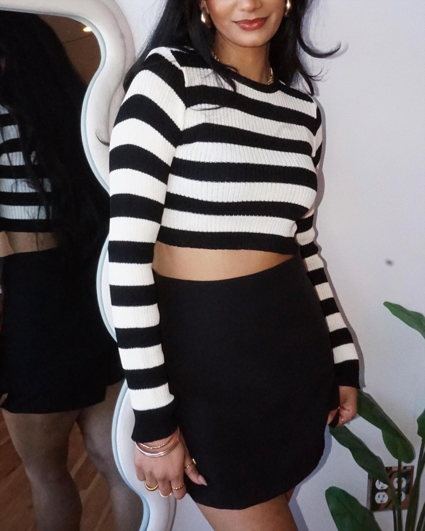 Black and White Striped Set with Long Sleeves