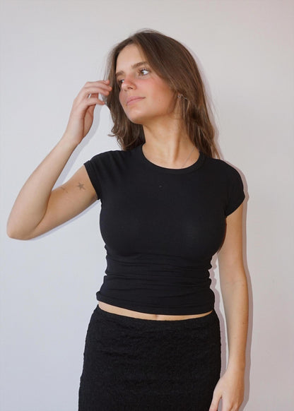 Stretchy Ribbed Cropped Basic Tee