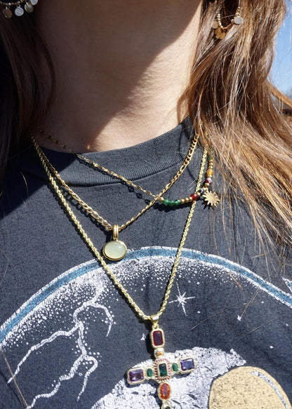 Gold Chain Necklace with Sage Green Pendant