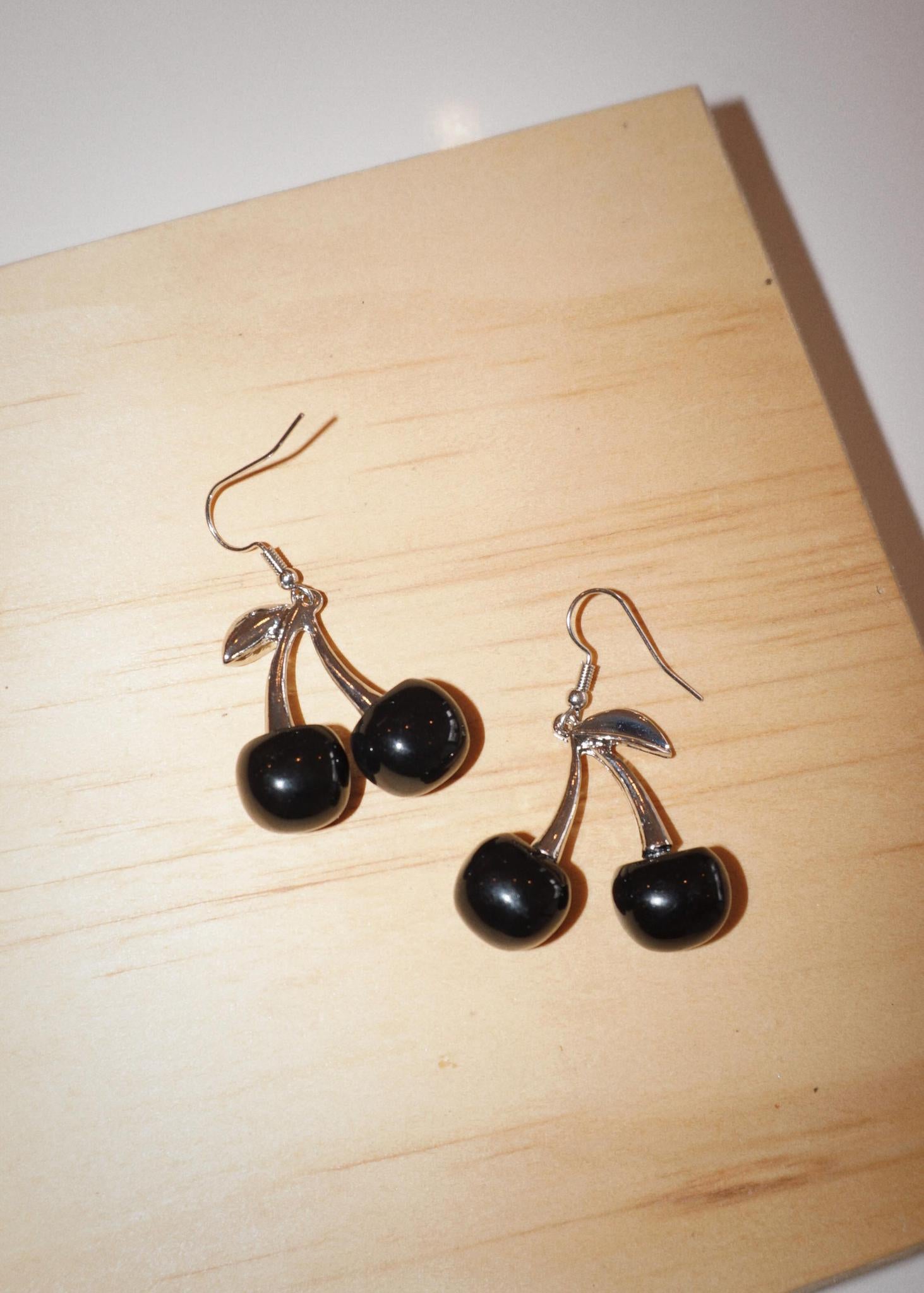 Black Cherry Earrings with Silver Finish