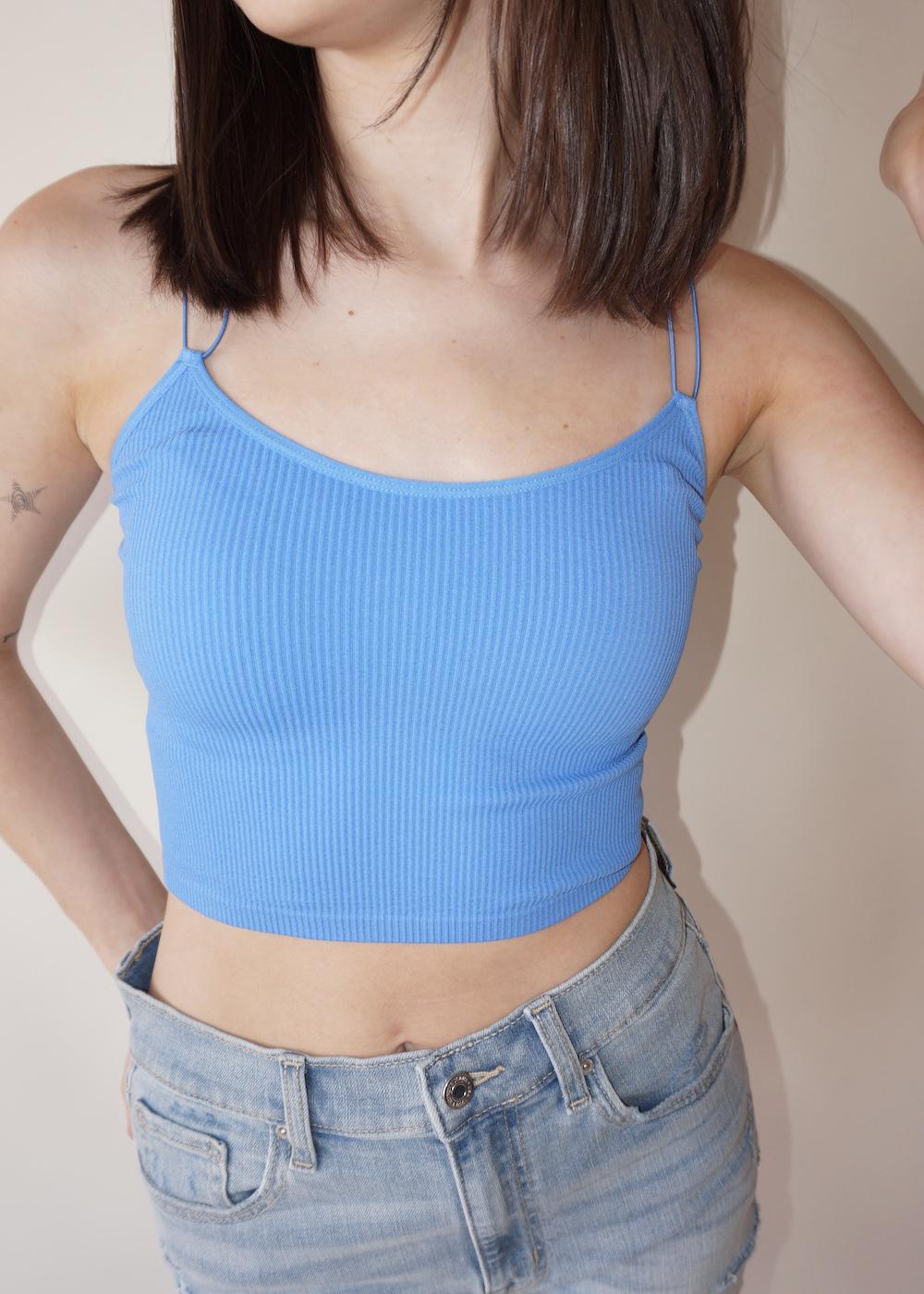 Colored Cropped Ribbed Strappy Tank Top