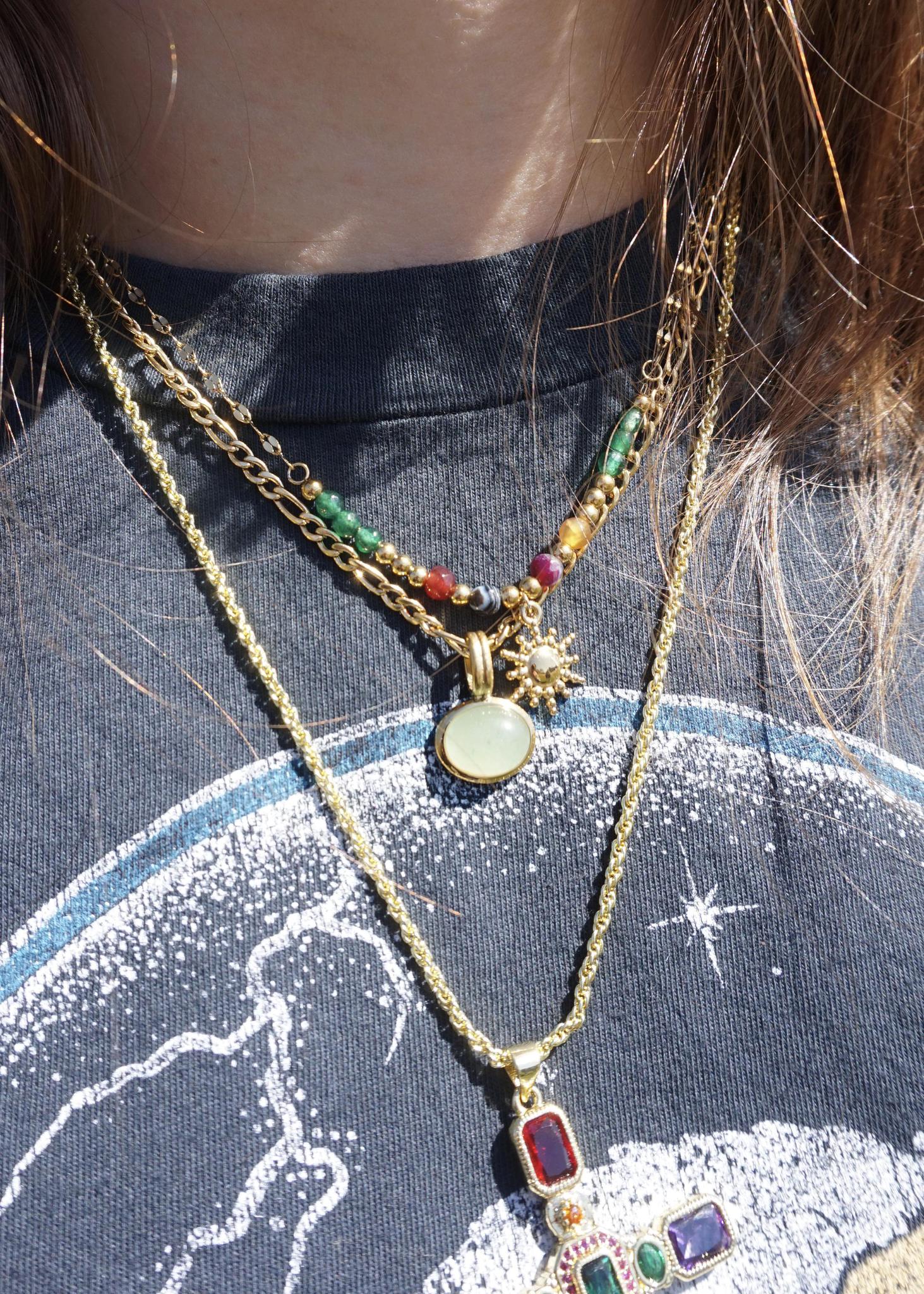 Gold Chain Necklace with Sage Green Pendant