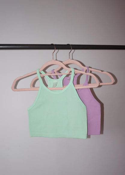 Colored Ribbed Strappy Basic Tank Top