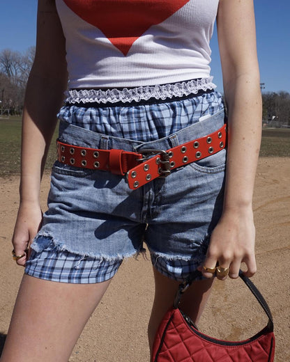 Vintage Red Belt with Silver Grommets and Buckle