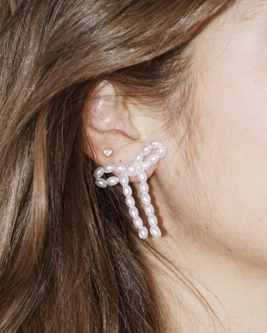 Faux Pearl Bow Earrings