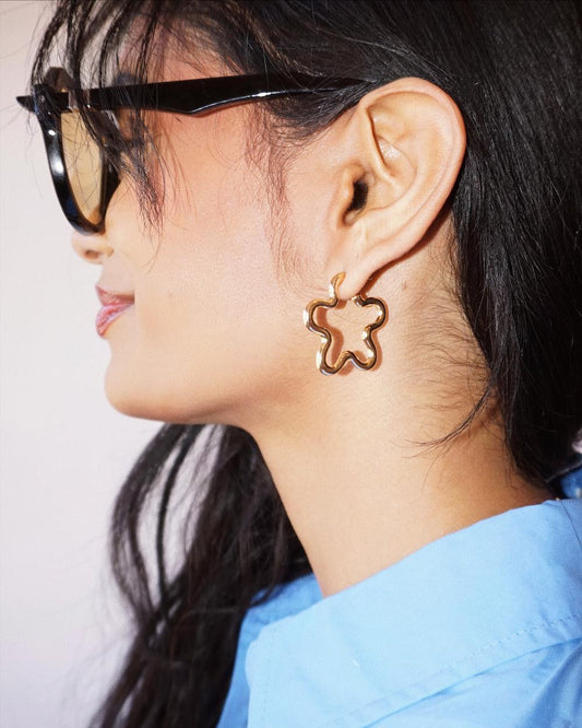 Gold Flower Outline Earrings
