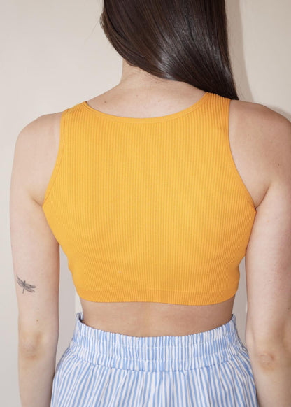Cropped Ribbed High Neck Basic Tank Top