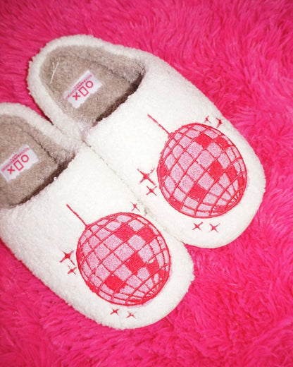Pink Disco Ball Fuzzy Sherpa Slippers
