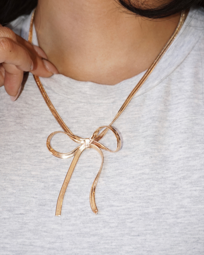 Gold Bow Necklace with Adjustable Clasp
