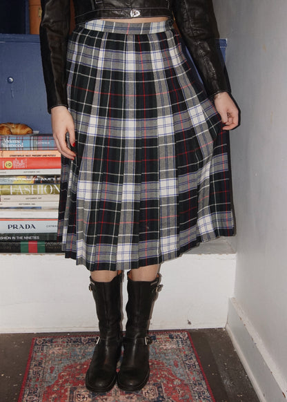 Pleated Plaid Midi-Skirt