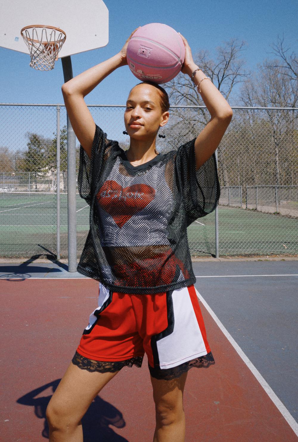 Reworked Vintage Basketball Shorts with Lace Hem