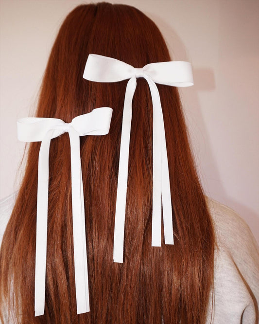 White Satin Bow Hair Clip
