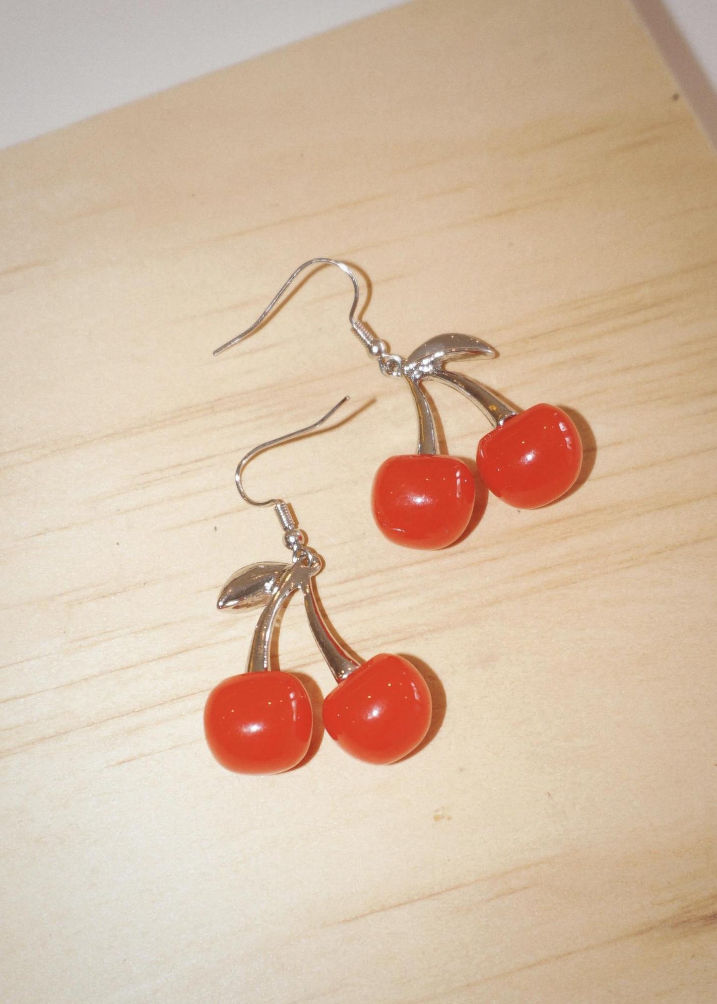Red Cherry Earrings with Silver Finish
